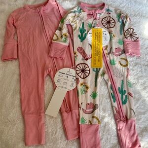 Little Sleepies bubblegum ribbed and Pink ready to rodeo bundle 0-3